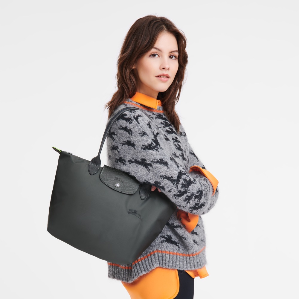 Сумка Longchamp Le Pliage Green  M Tote bag Graphite - Recycled canvas