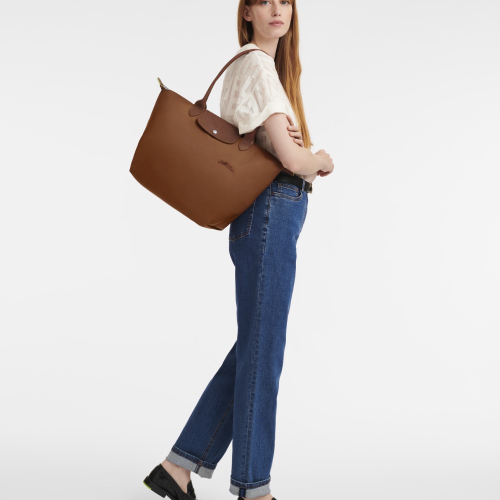 Сумка Longchamp Le Pliage Green L Tote bag Cognac - Recycled canvas